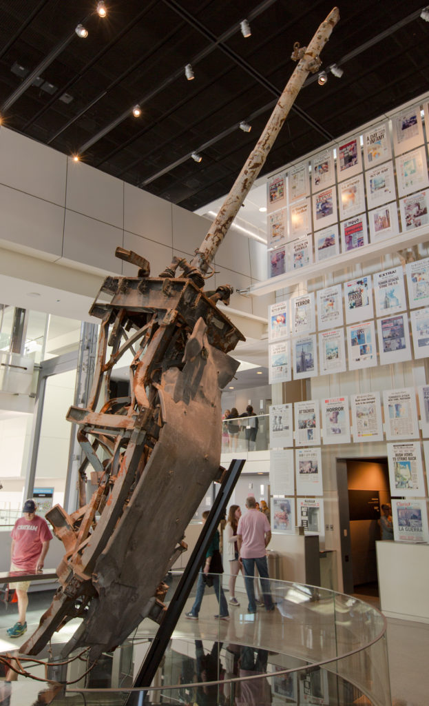 While this portion of the spire was two stories tall, it was a small fraction of the original piece that stood atop one of the Twin Towers prior to 9/11. 