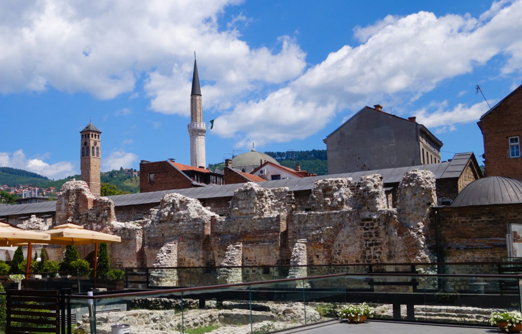 A mineret and cathedral bell tower; a small sample of the religious diversity that Sarajevo has to offer.