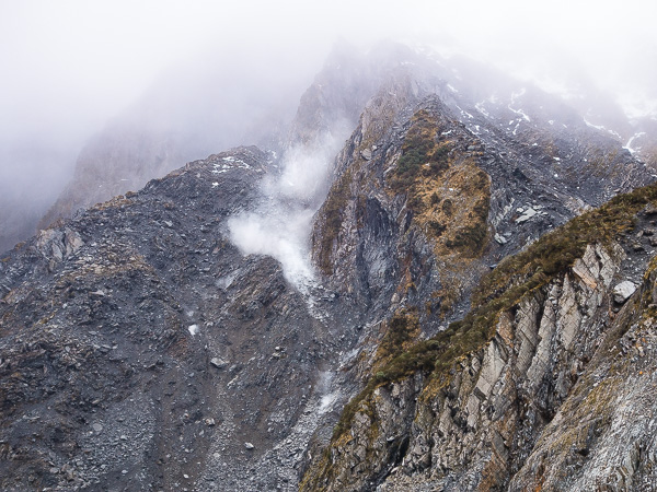 The cloud of dust in this photo is actually a rockfall happening. We saw several rock falls and an avalanche of ice and snow on the glacier while we were there. 