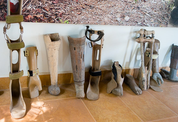 The very real impact of landmines in Cambodia. We saw prosthetic legs and arms made out of bamboo, wood, plastic, and many other items. Although, most victims of landmines that we saw during our time in Cambodia didn't wear prosthetics. 