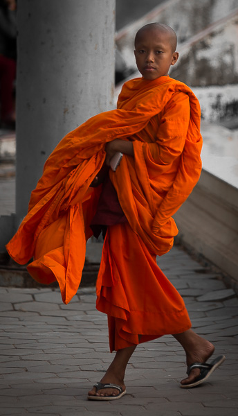 Buddhist monks in different colored robes are a staple of Southeast Asia.