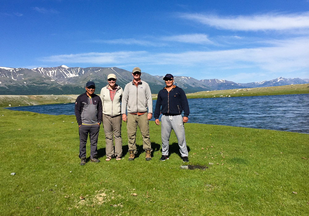 We captured this photo of our Mongolian guide (far left) and our driver (far right) during our last few days of our month-long tour of Mongolia. 
